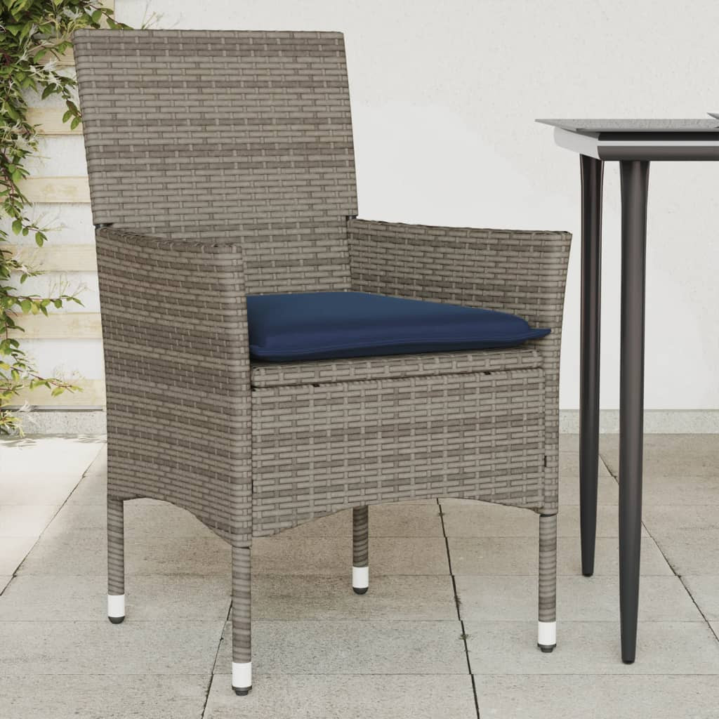 vidaXL Gartenstühle mit Kissen 2 Stk. Grau Poly Rattan