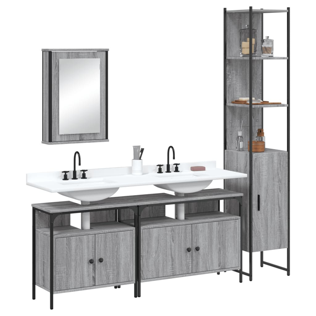 vidaXL 4-tlg. Badmöbel-Set Grau Sonoma Holzwerkstoff