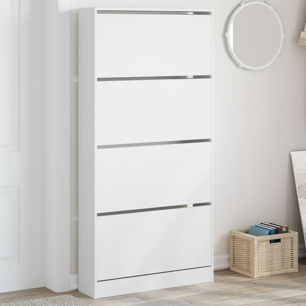 vidaXL Schuhschrank mit 4 Klappen Weiß 80x21x163,5 cm