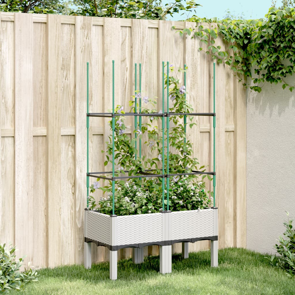vidaXL Pflanzkübel mit Rankgitter Weiß 80x40x142,5 cm PP