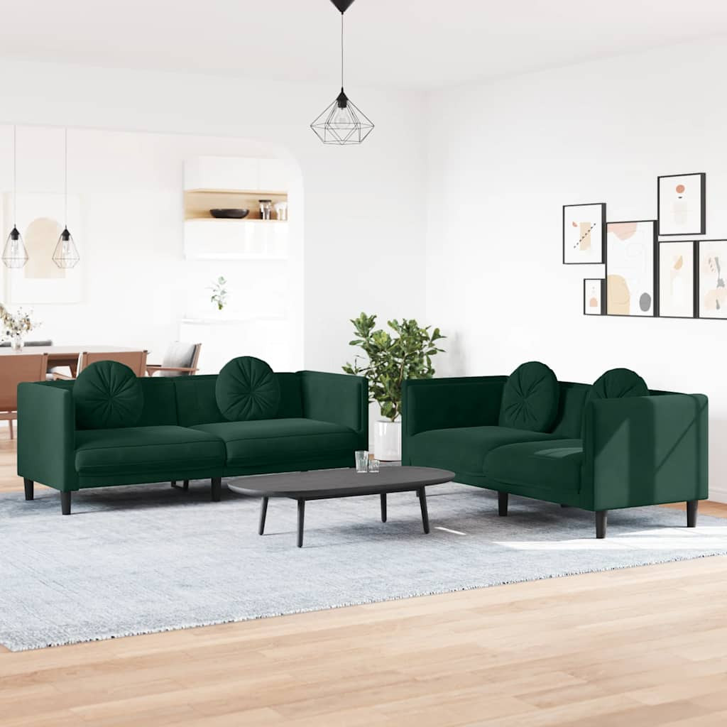 vidaXL 2-tlg. Sofagarnitur mit Kissen Dunkelgrün Samt