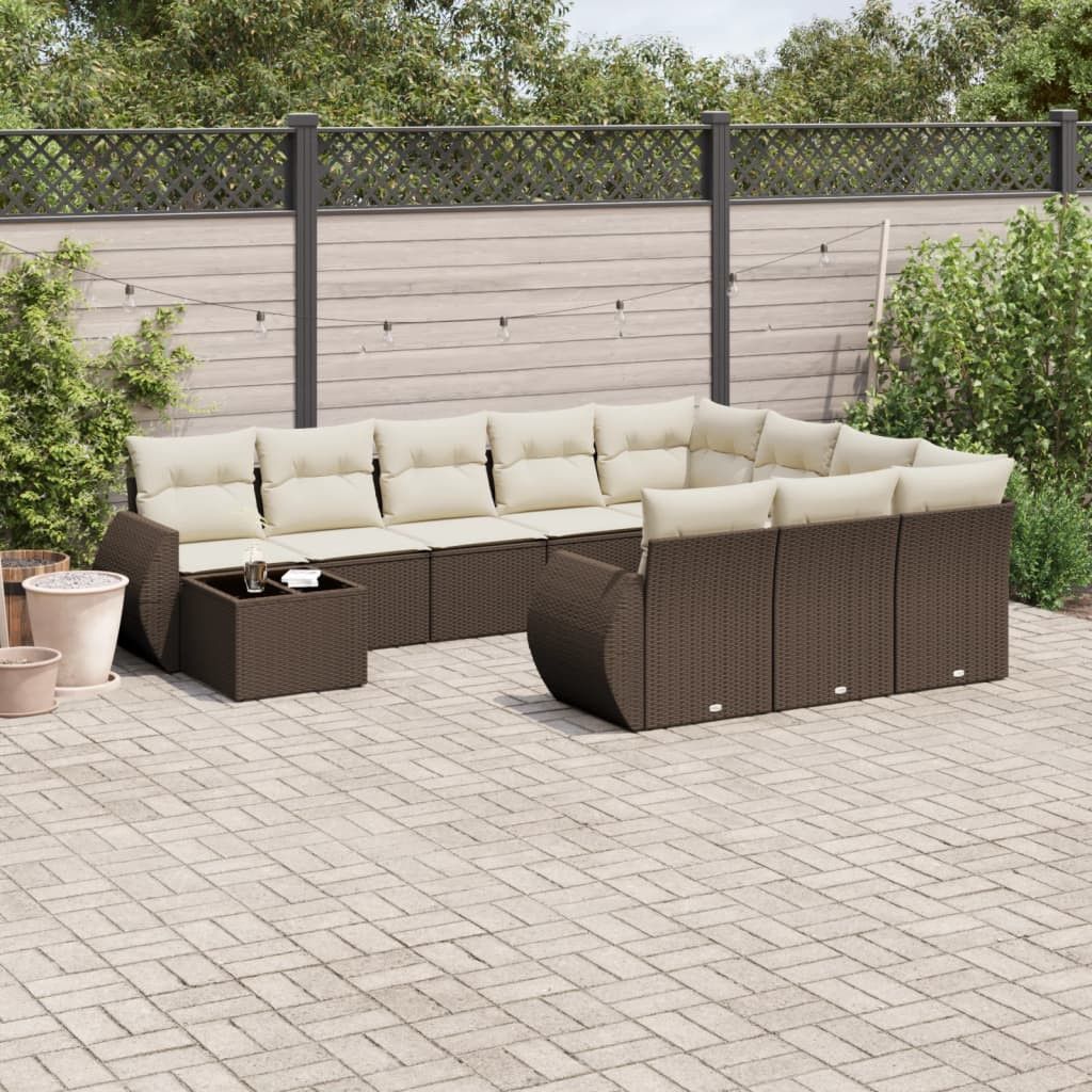 vidaXL 11-tlg. Garten-Sofagarnitur mit Kissen Braun Poly Rattan