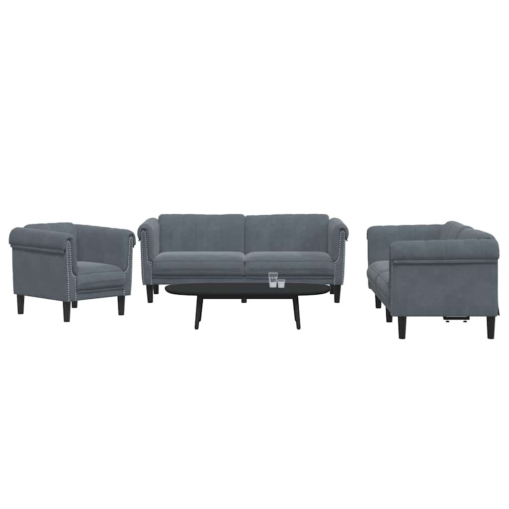vidaXL 3-tlg. Sofagarnitur Dunkelgrau Samt