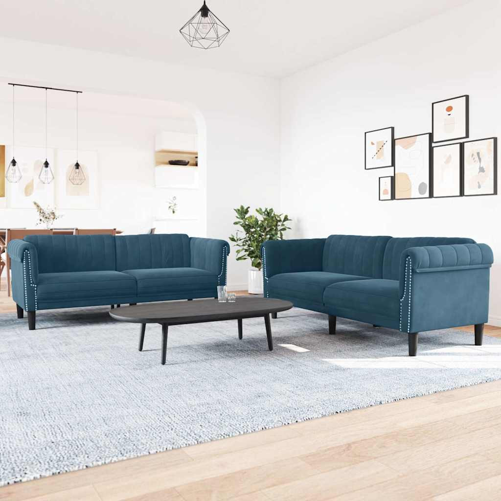 vidaXL 2-tlg. Sofagarnitur Blau Samt