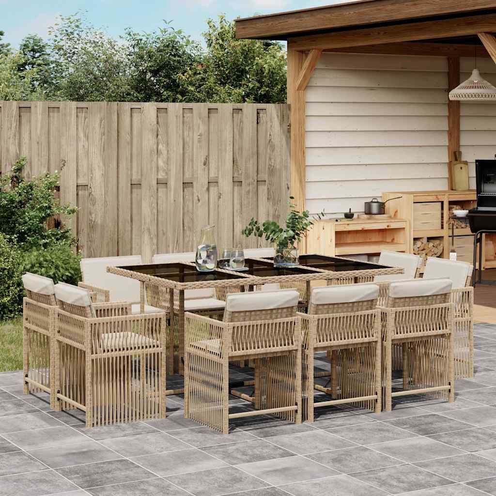 vidaXL 11-tlg. Garten-Essgruppe mit Kissen Beige Poly Rattan