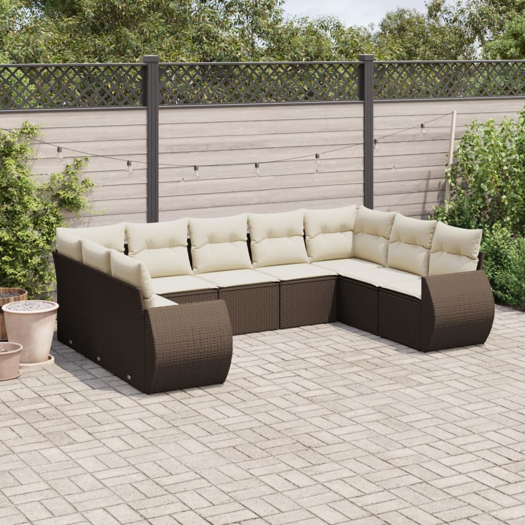 vidaXL 9-tlg. Garten-Sofagarnitur mit Kissen Braun Poly Rattan