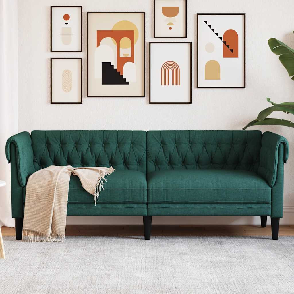 vidaXL Chesterfield-Sofa 3-Sitzer Dunkelgrün Stoff