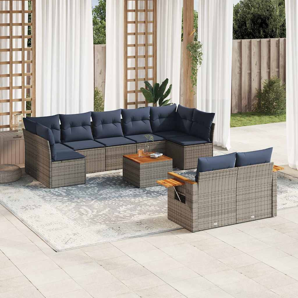 vidaXL 10-tlg. Garten-Sofagarnitur mit Kissen Grau Poly Rattan