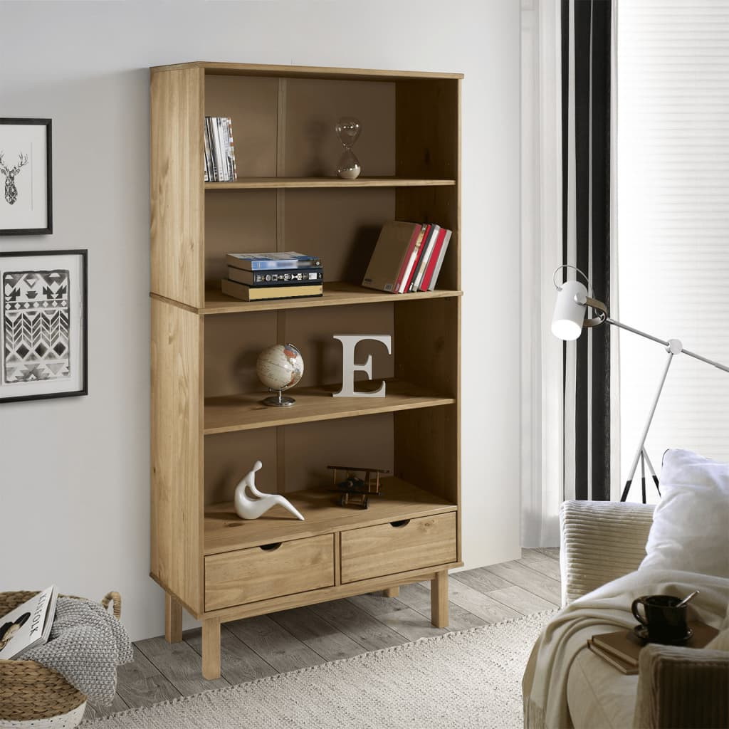 vidaXL Bücherregal OTTA mit 2 Schubladen Braun Massivholz Kiefer