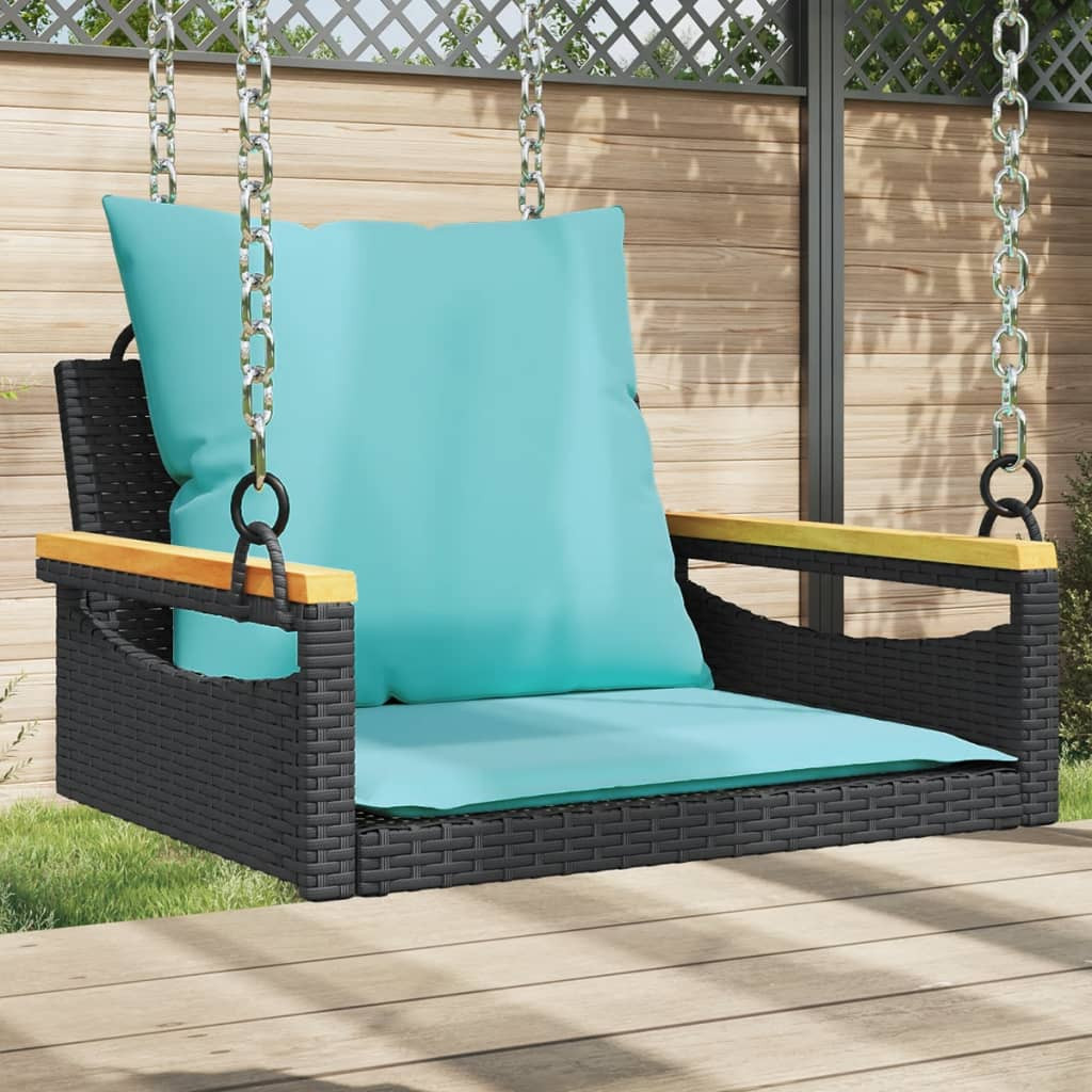 vidaXL Hängesessel mit Kissen Schwarz 63x62x40 cm Poly Rattan