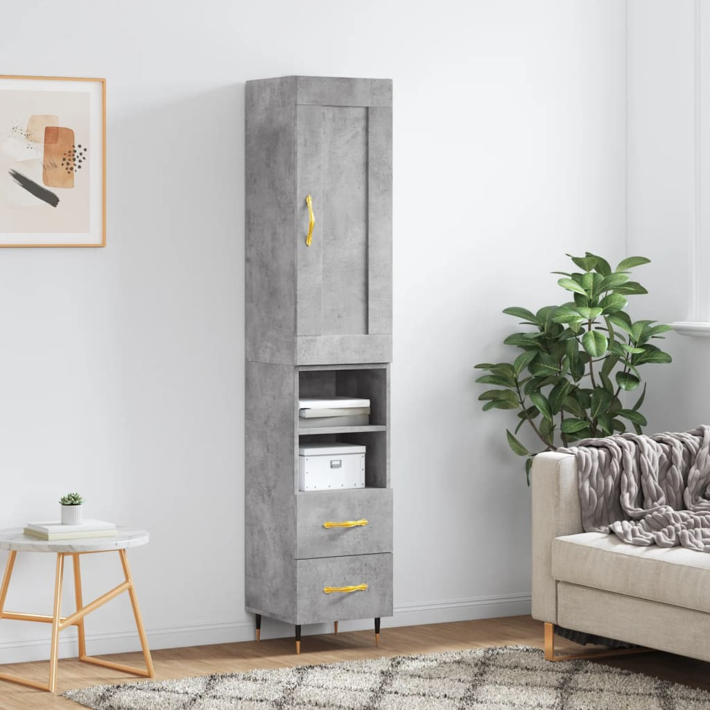 vidaXL Highboard Betongrau 34,5x34x180 cm Holzwerkstoff