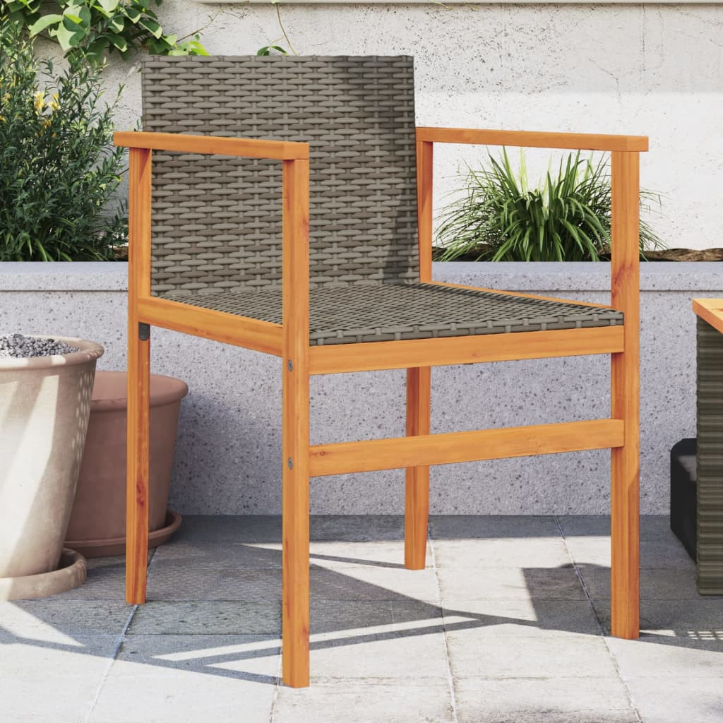 vidaXL Gartenstühle 2 Stk. Grau Poly Rattan und Massivholz