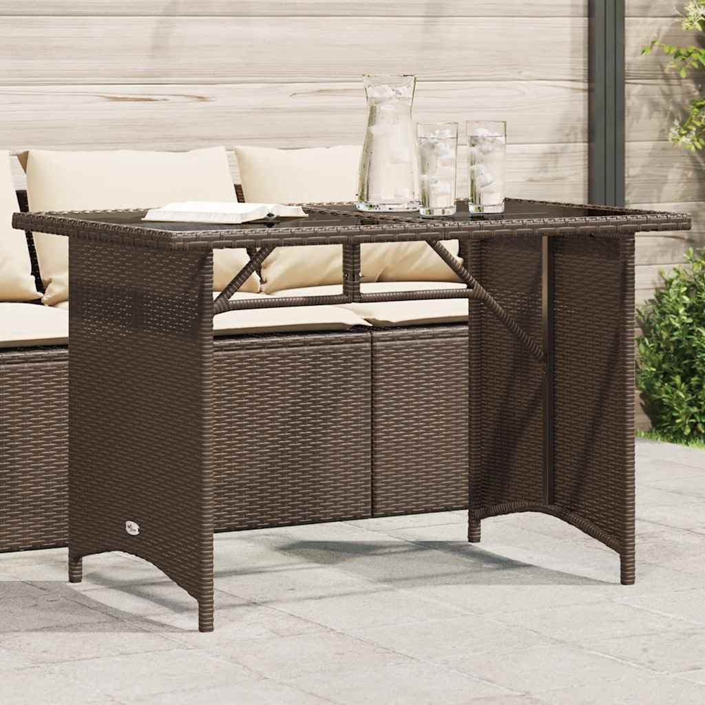 vidaXL Gartentisch mit Glasplatte Braun 110x68x70 cm Poly Rattan