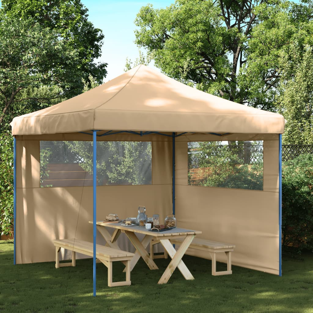vidaXL Partyzelt Faltbar Pop-Up mit 2 Seitenteilen Beige