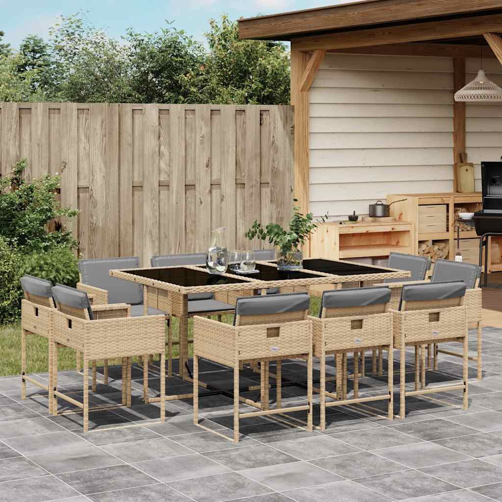 vidaXL 11-tlg. Garten-Essgruppe mit Kissen Beigemischung Poly Rattan