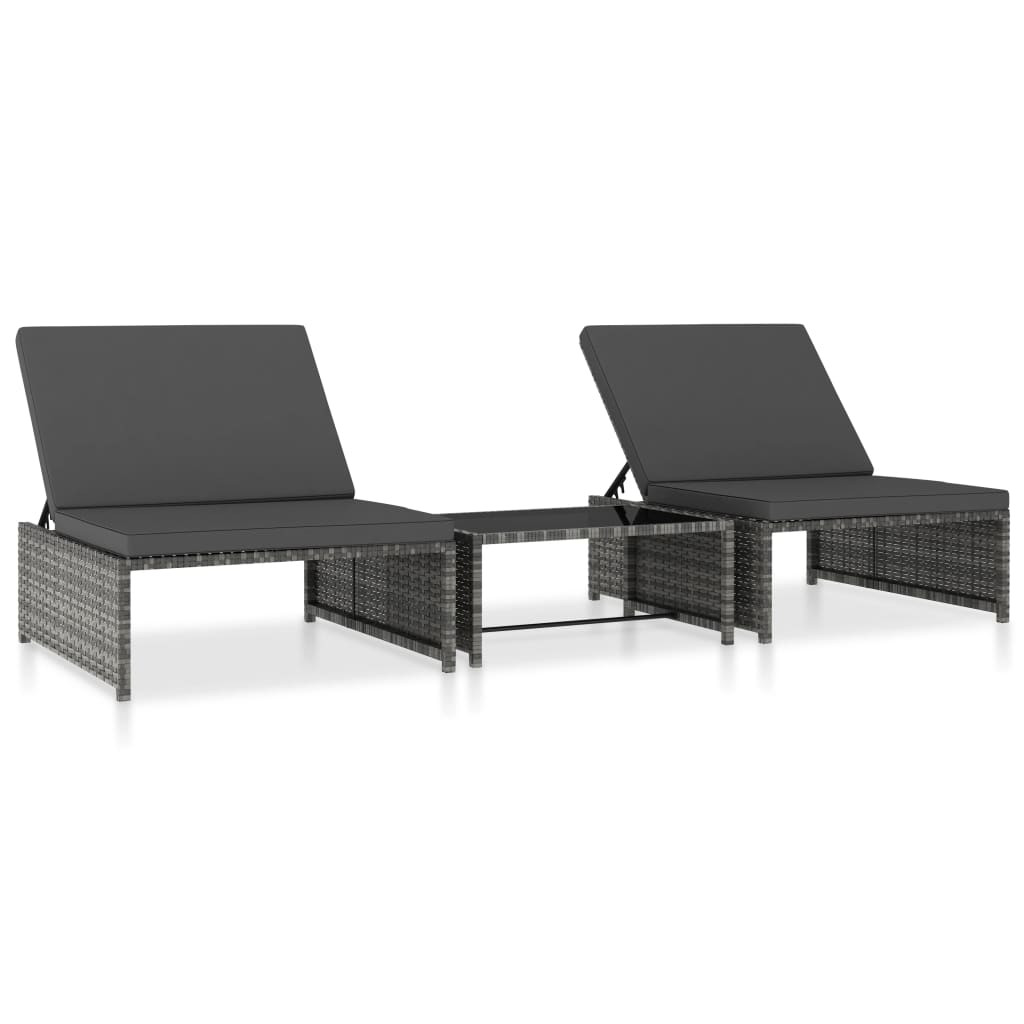vidaXL Outdoor-Lehnstühle 2 Stk. mit Tisch Grau Poly Rattan