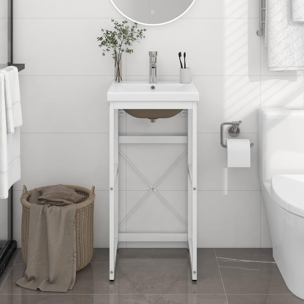 vidaXL Badezimmer-Waschtischgestell mit Waschbecken Weiß Eisen
