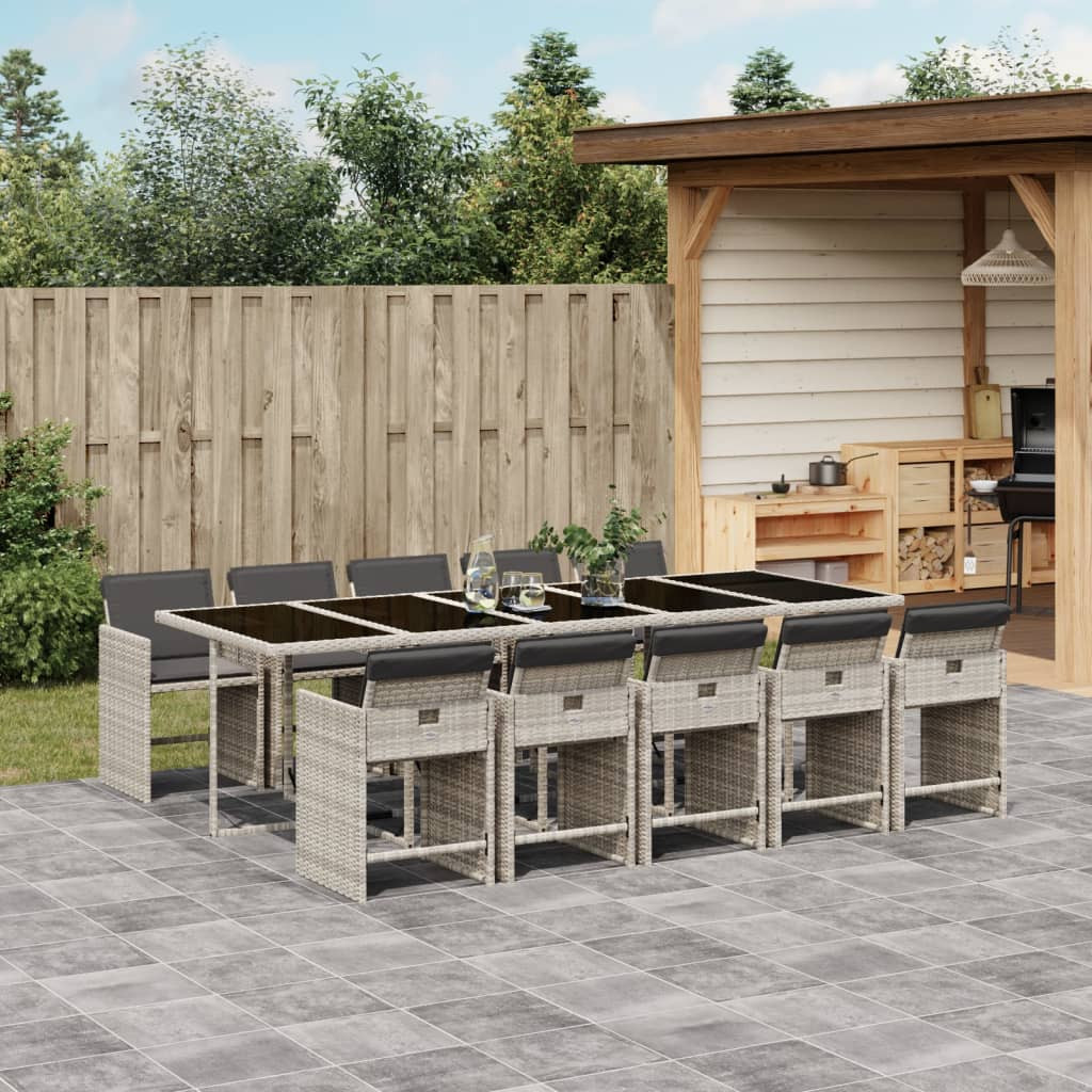 vidaXL 11-tlg. Garten-Essgruppe mit Kissen Hellgrau Poly Rattan