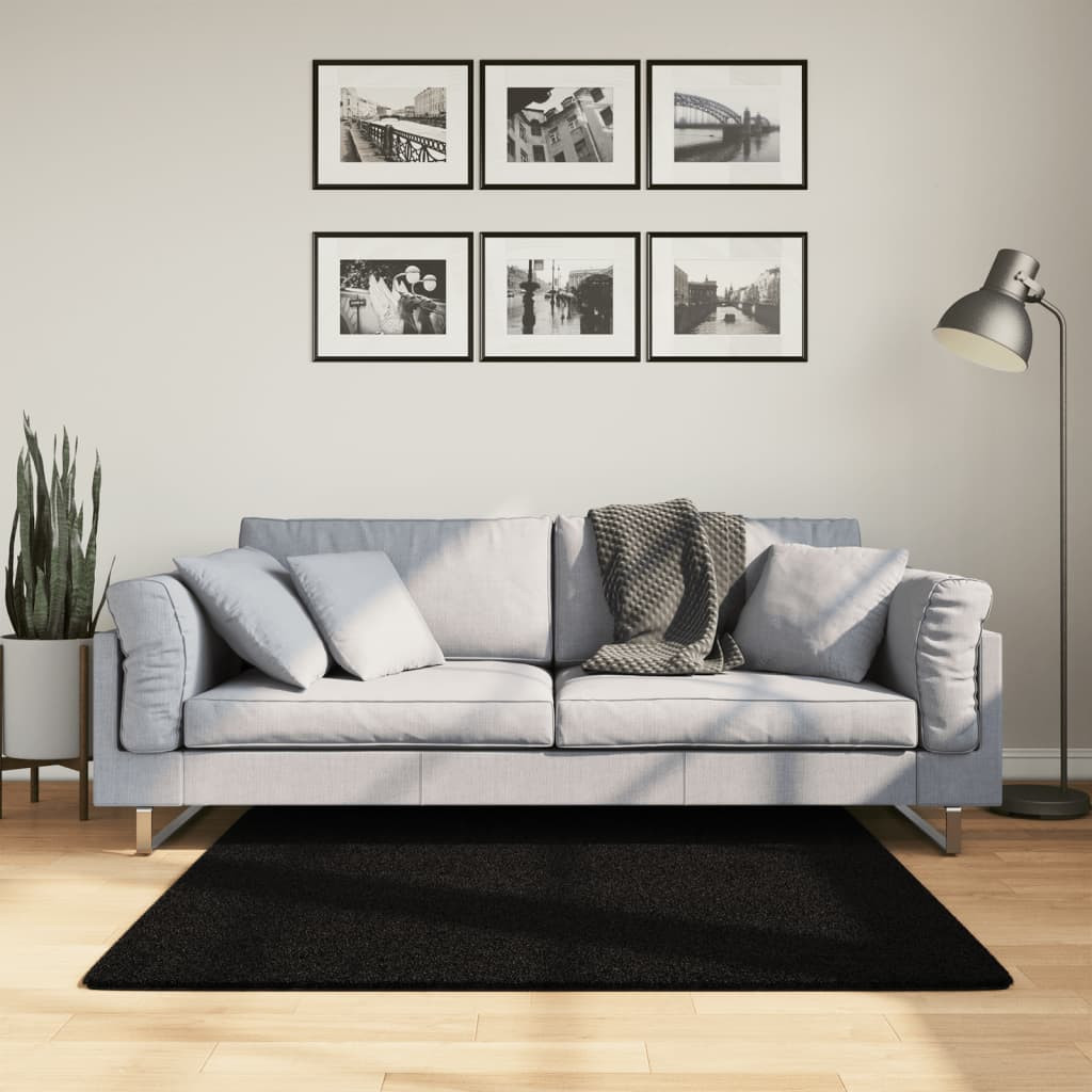 vidaXL Teppich HUARTE Kurzflor Weich und Waschbar Schwarz 120x120 cm