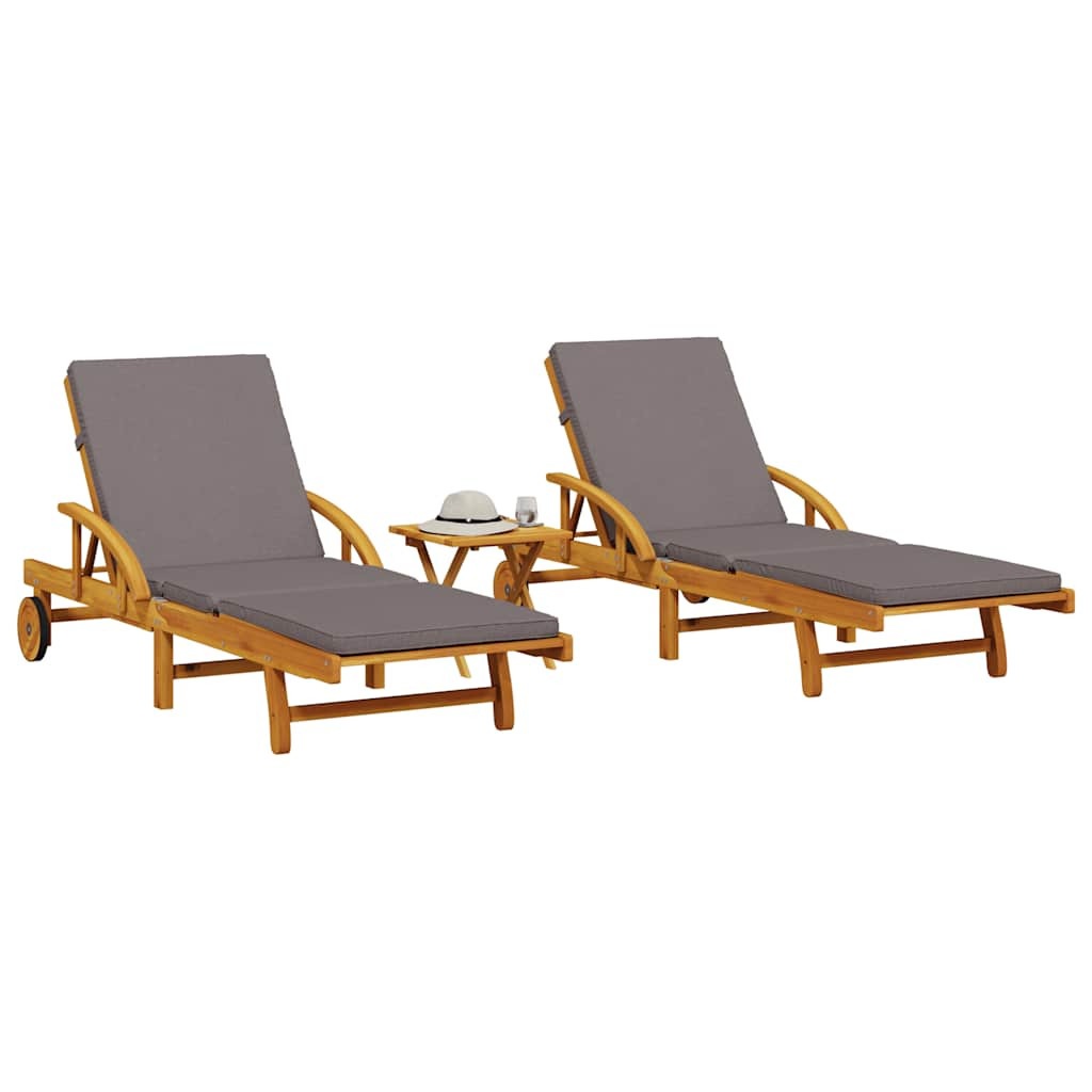 vidaXL Sonnenliegen 2 Stk. mit Tisch Massivholz Akazie