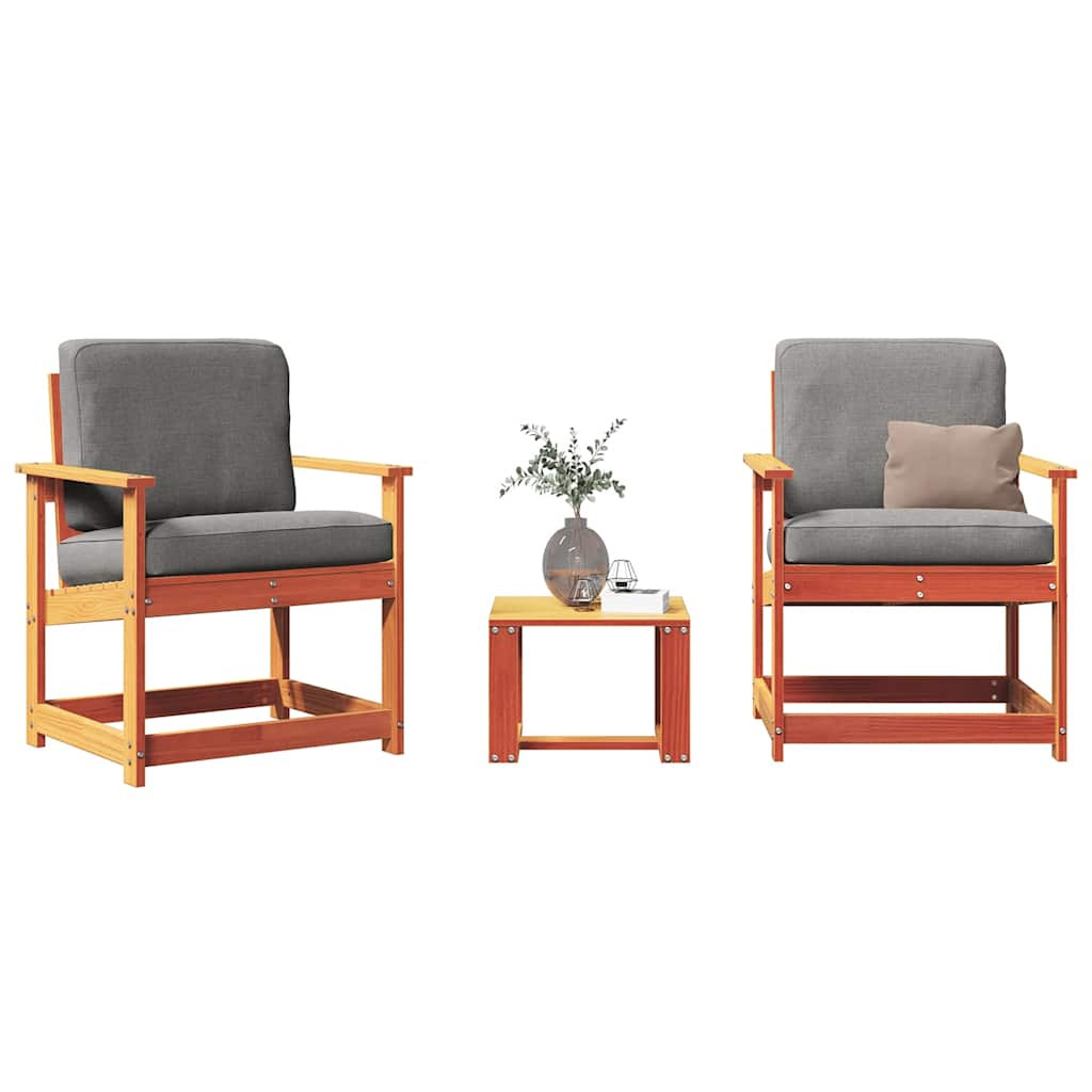 vidaXL 3-tlg. Garten-Lounge-Set Wachsbraun Massivholz Kiefer
