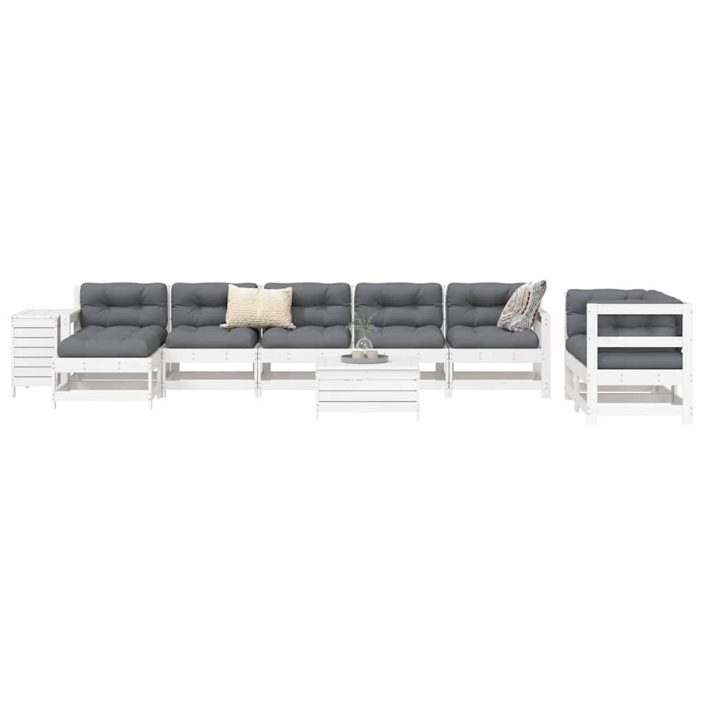 vidaXL 10-tlg. Garten-Sofagarnitur Weiß Massivholz Kiefer