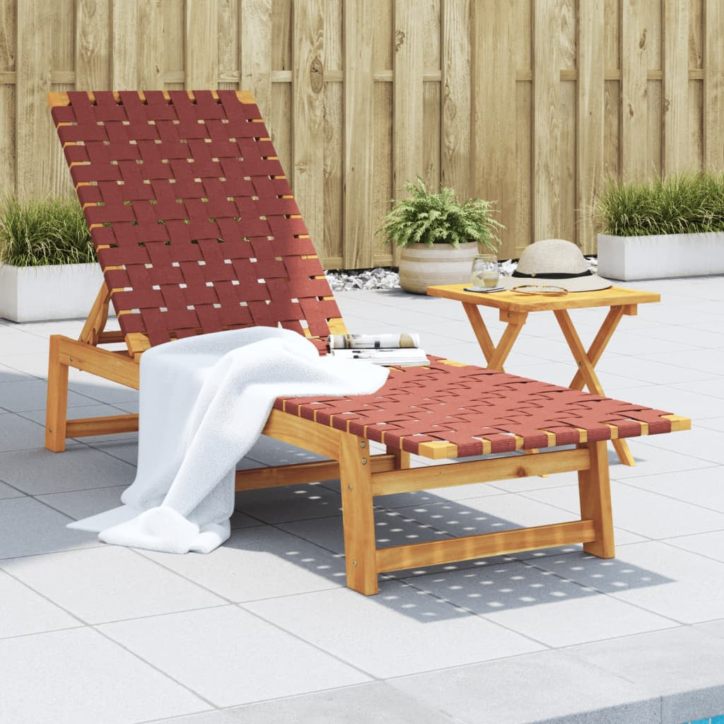 vidaXL Sonnenliege mit Tisch Rot Massivholz Akazie und Stoff