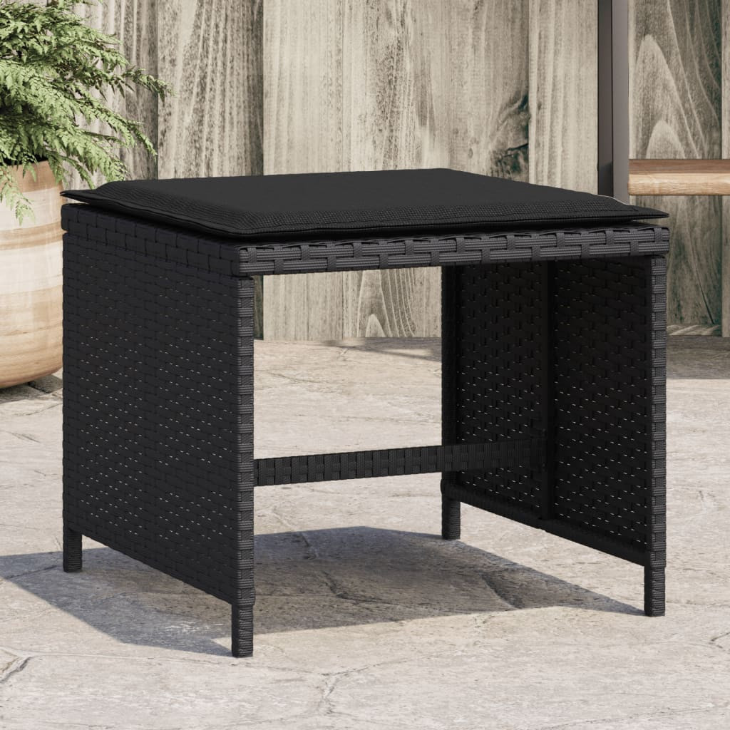 vidaXL Gartenhocker mit Kissen 4 Stk. Schwarz 40x40x35 cm Poly Rattan