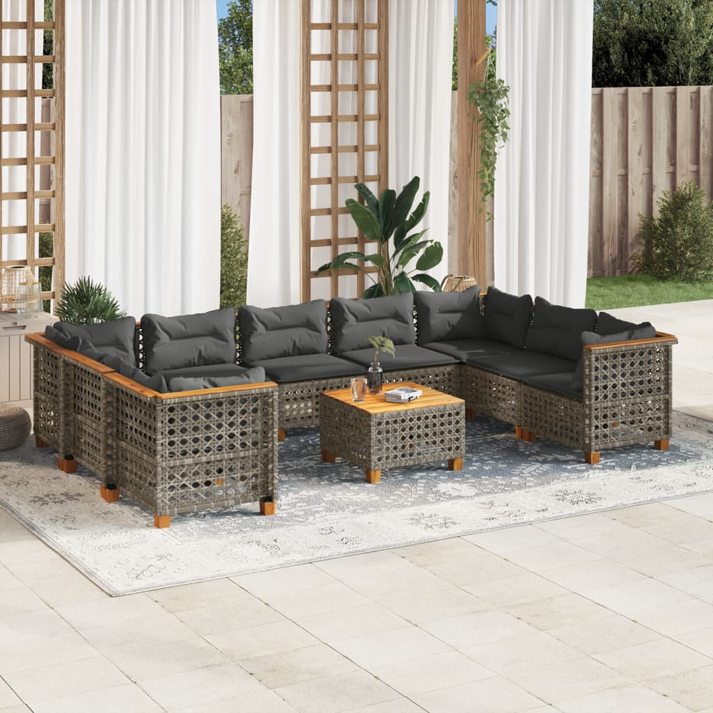 vidaXL 10-tlg. Garten-Sofagarnitur mit Kissen Grau Poly Rattan