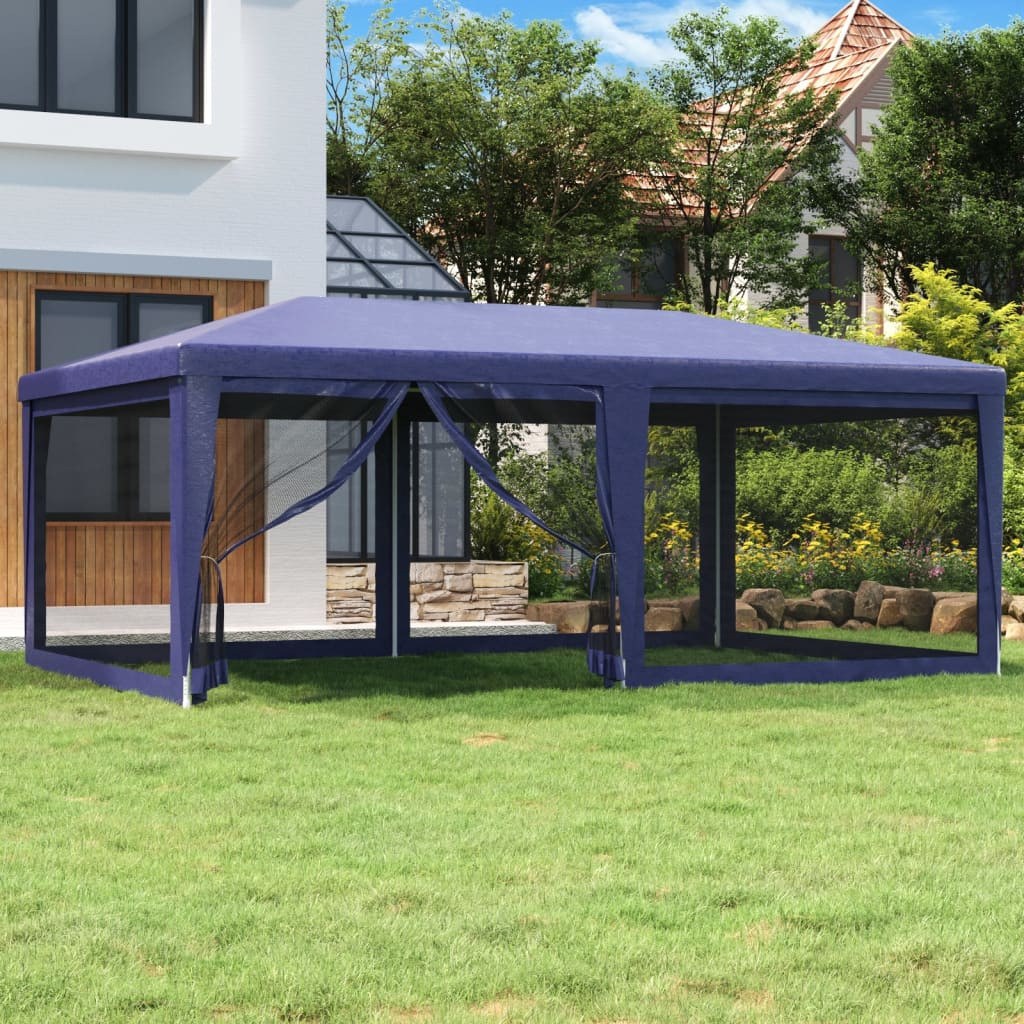 vidaXL Partyzelt mit 6 Mesh-Seitenwänden Blau 6x4 m HDPE