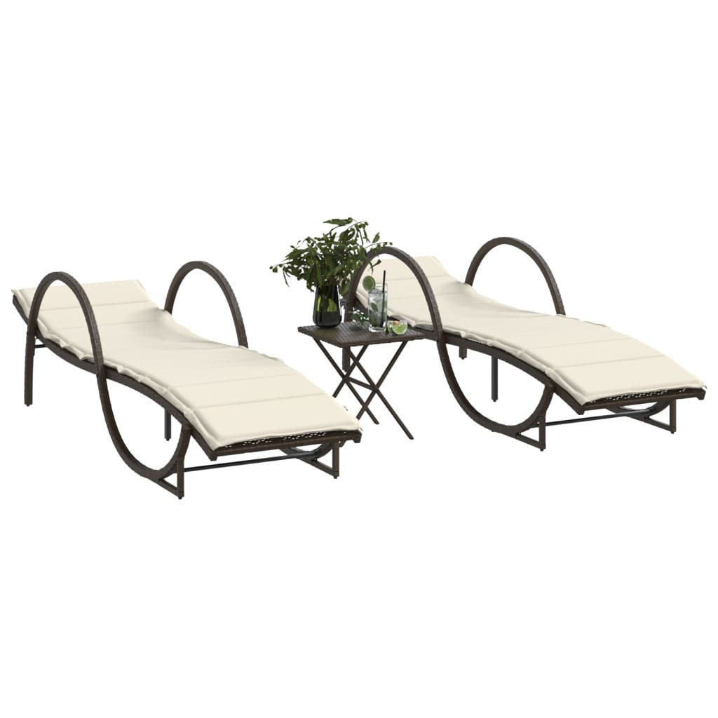 vidaXL Sonnenliegen 2 Stk. mit Tisch Braun Poly Rattan