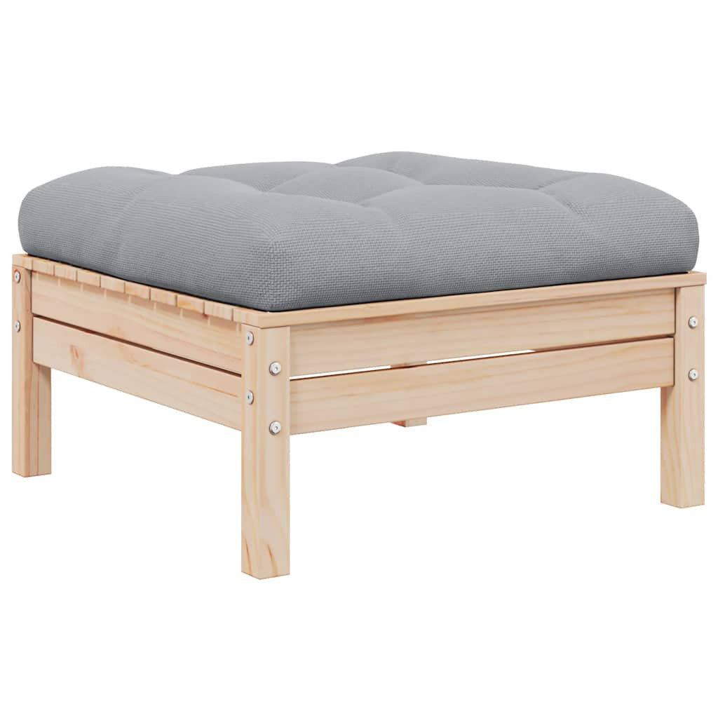 vidaXL Gartenhocker mit Grauem Kissen Massivholz Kiefer