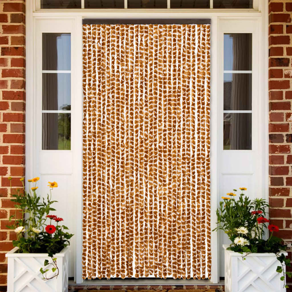 vidaXL Fliegenvorhang Ocker und Weiß 118x220 cm Chenille