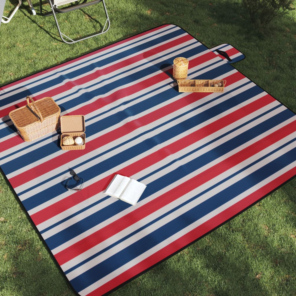 vidaXL Picknickdecke Faltbar Rot und Blau Gestreift 200x200 cm Samt