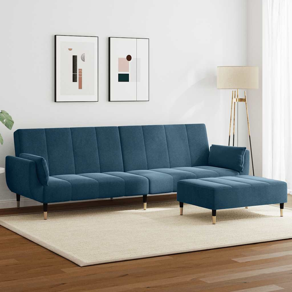 vidaXL Schlafsofa 2-Sitzer mit Fußhocker Blau Samt