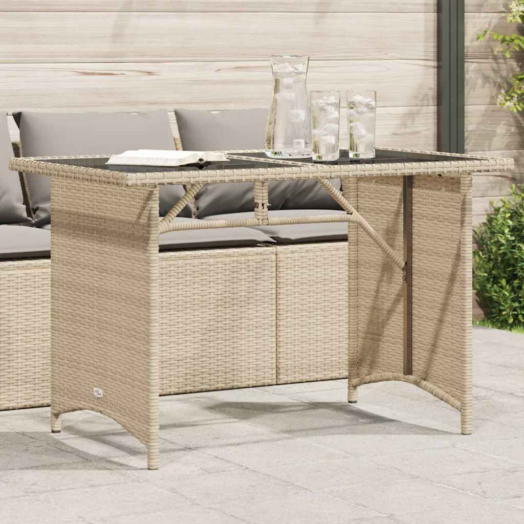 vidaXL Gartentisch mit Glasplatte Beige 110x68x70 cm Poly Rattan