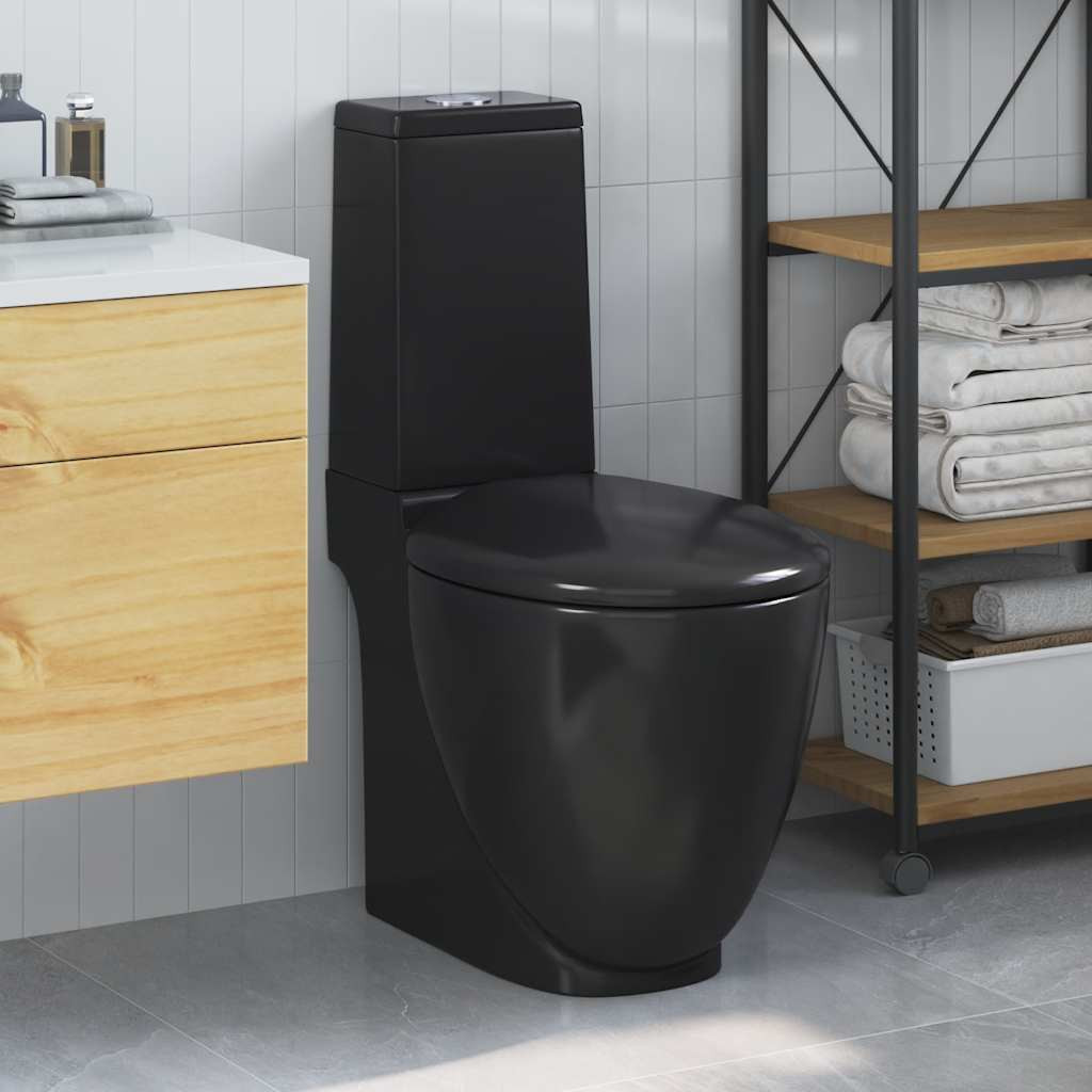 vidaXL WC Keramik-Toilette Badezimmer Rund Senkrechter Abgang Schwarz