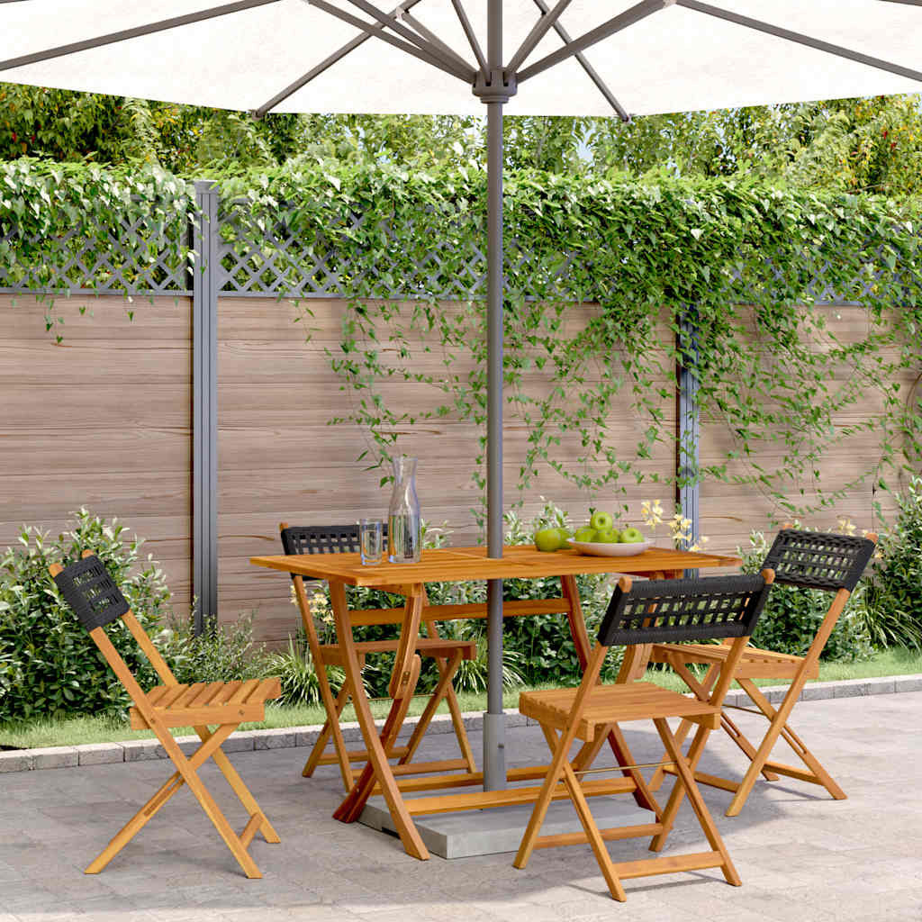 vidaXL Gartenstühle 4 Stk. Klappbar Schwarz Poly Rattan & Massivholz