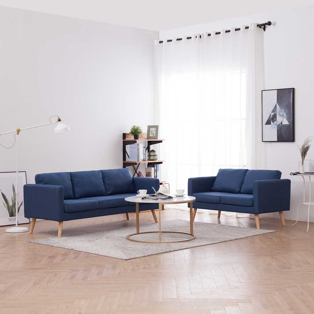vidaXL 2-tlg. Sofagarnitur Stoff Blau