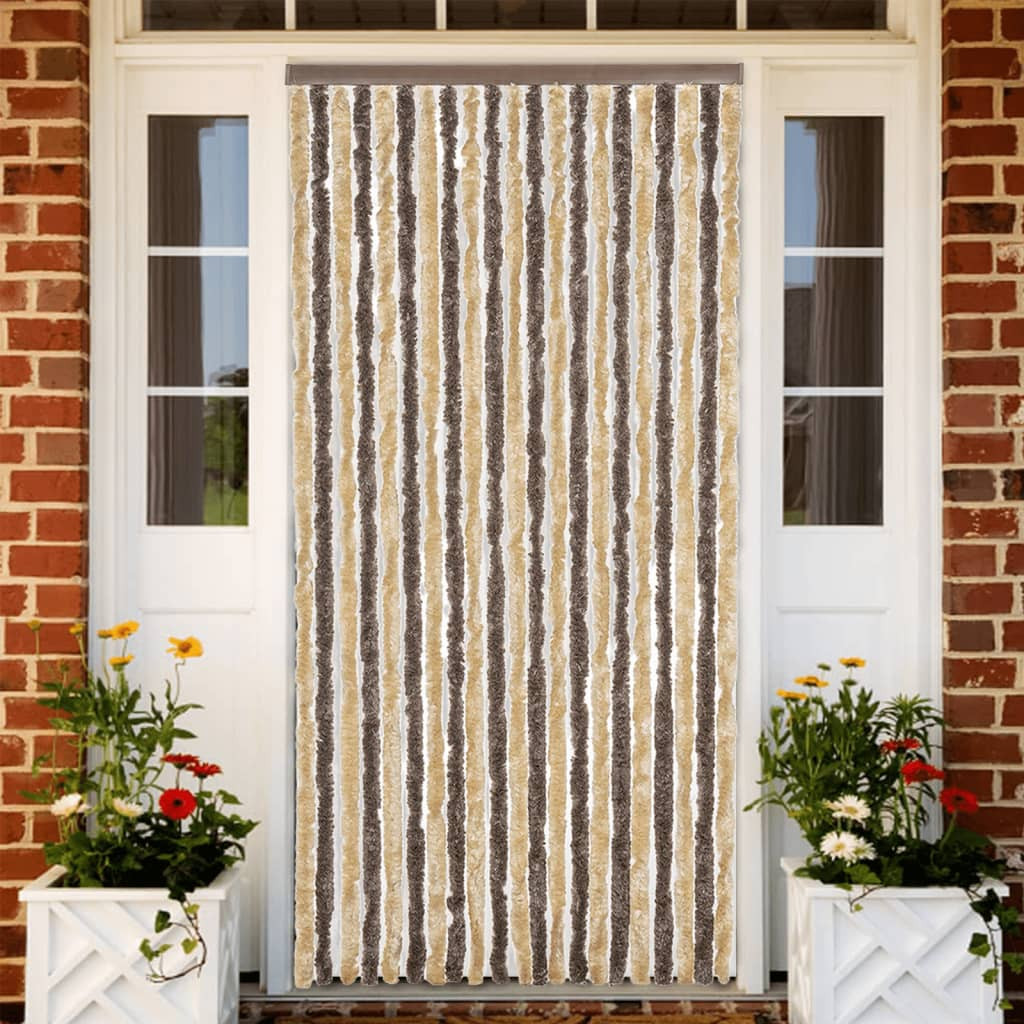 vidaXL Fliegenvorhang Dunkelbraun und Beige 90x200 cm Chenille