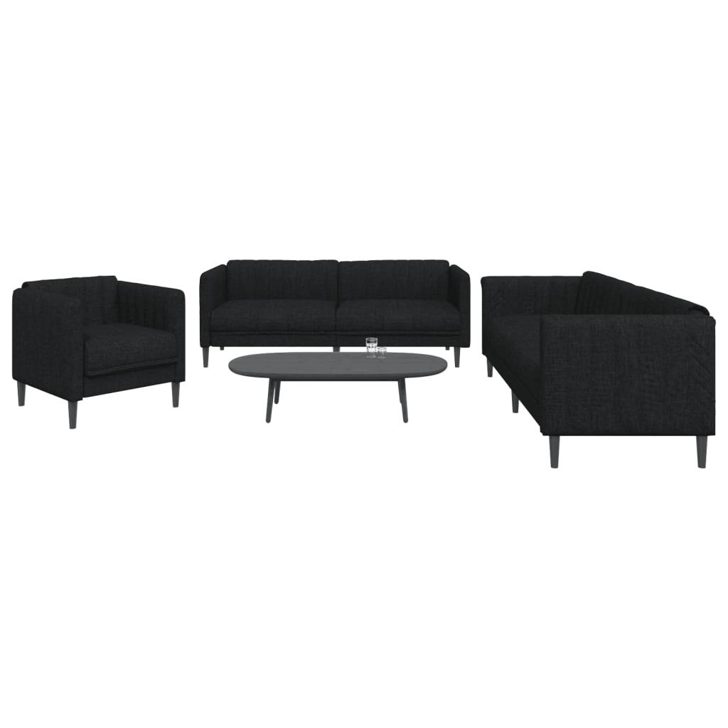 vidaXL 3-tlg. Sofagarnitur Schwarz Stoff