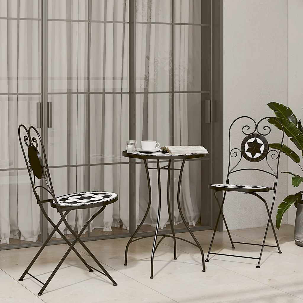 vidaXL Mosaik-Bistro-Set Schwarz und Weiß Eisen und Keramik