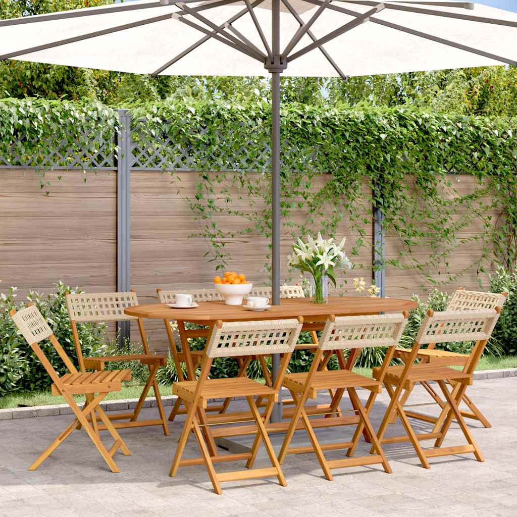 vidaXL Gartenstühle 8 Stk. Klappbar Beige Poly Rattan & Massivholz