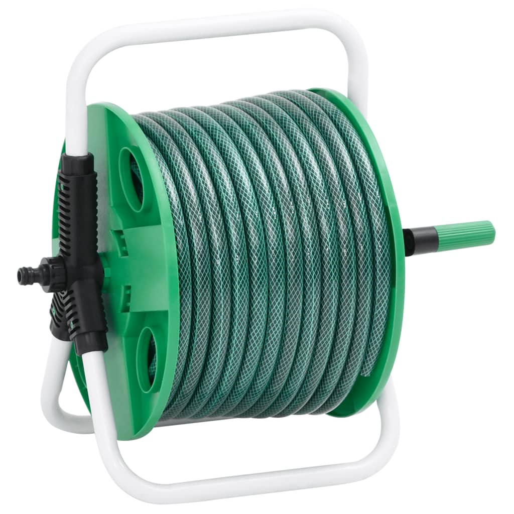 vidaXL Schlauchtrommel Freistehend Grün mit 30 m Schlauch PVC