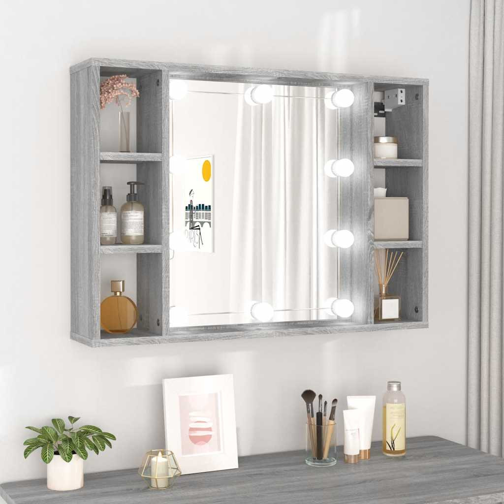 vidaXL Spiegelschrank mit LED Grau Sonoma 76x15x55 cm