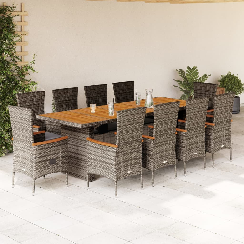 vidaXL 11-tlg. Garten-Essgruppe mit Kissen Grau Poly Rattan