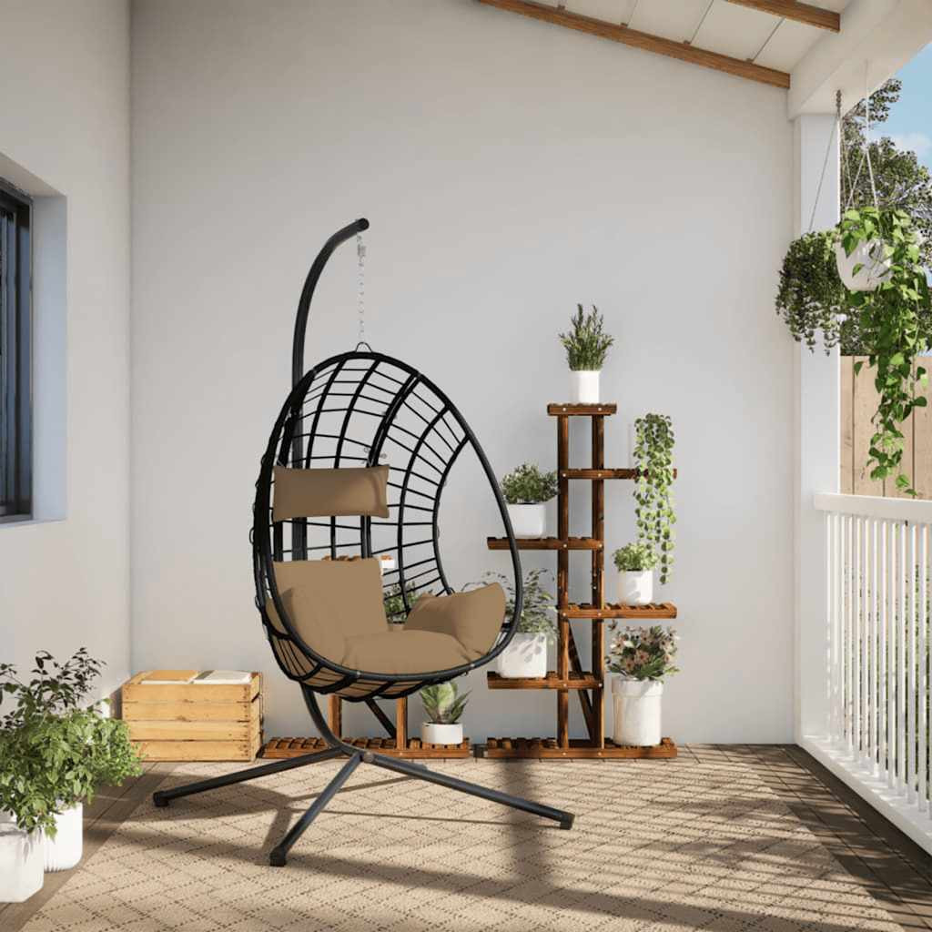vidaXL Hängesessel Ei-Design mit Ständer Taupe Rattan und Stahl