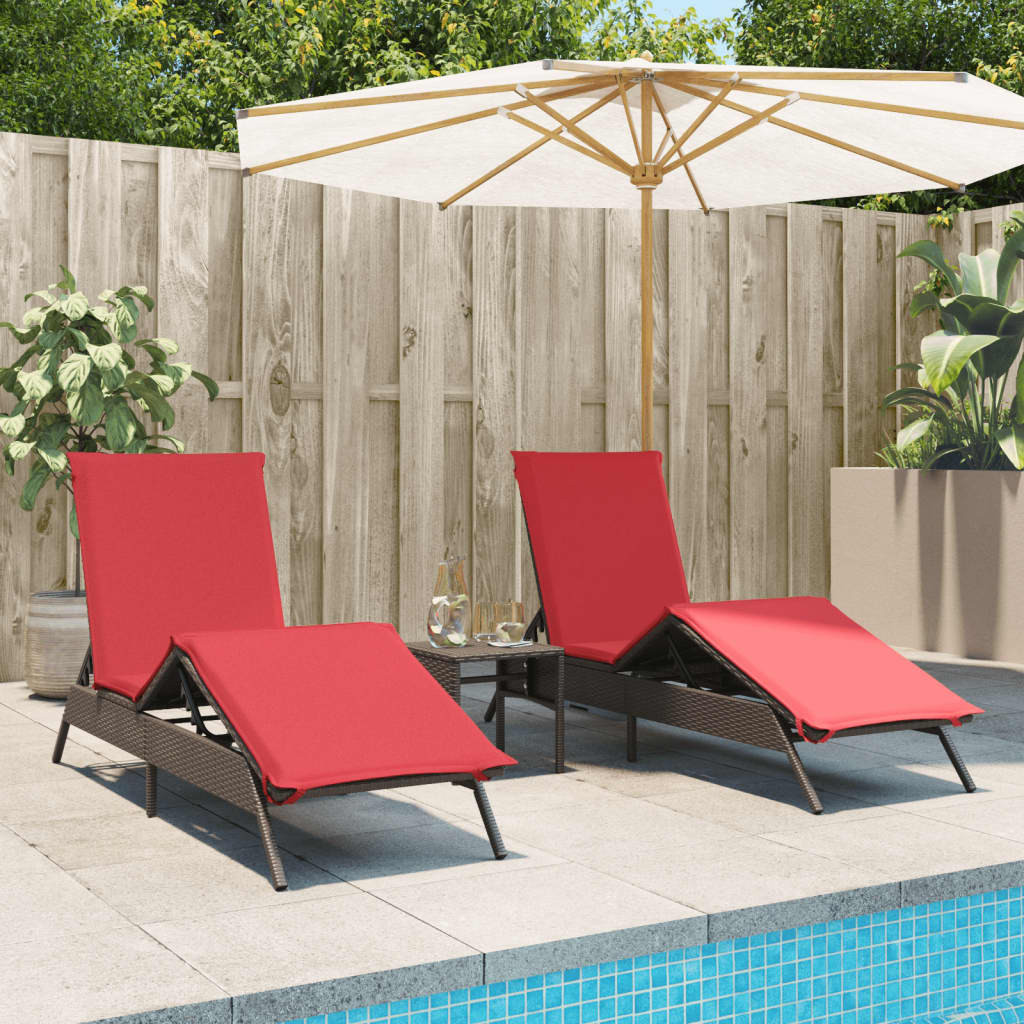 vidaXL Sonnenliegen 2 Stk. mit Tisch Braun Poly Rattan