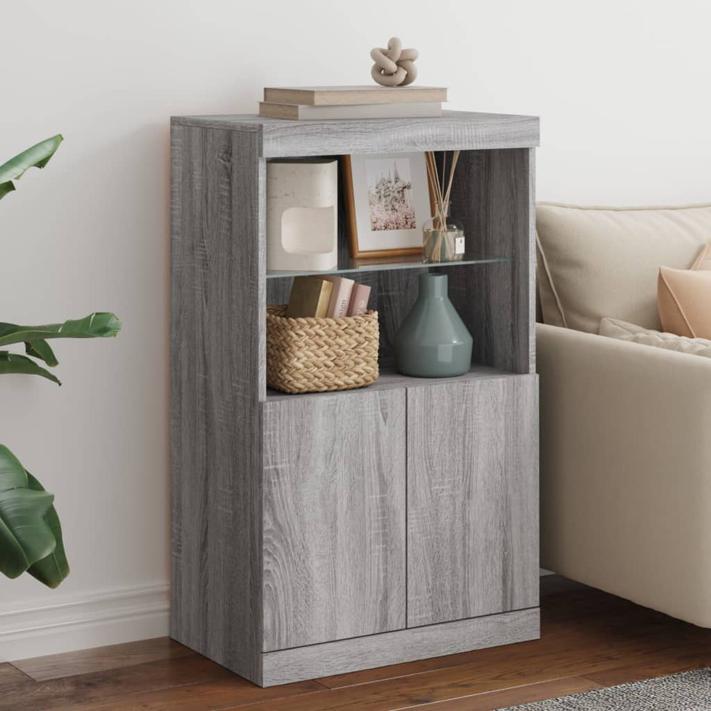 vidaXL Sideboard mit LED-Leuchten Grau Sonoma 60,5x37x100 cm