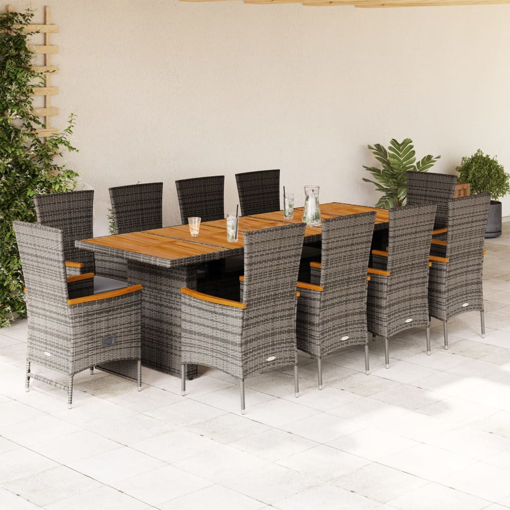 vidaXL 11-tlg. Garten-Essgruppe mit Kissen Grau Poly Rattan